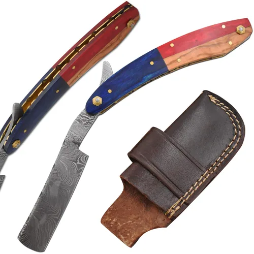Miniatura 9 de Maquinilla de afeitar recta Cuchilla de afeitar de borde recto afilada de alta dureza de acero de Damasco real Cutthroat Straight Edge-Blade