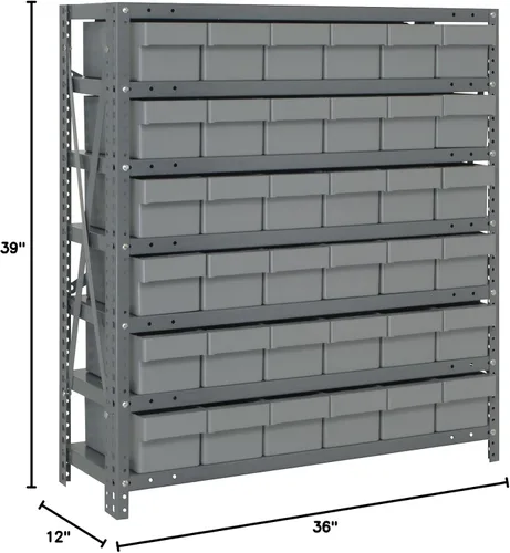 Miniatura 571 de Quantum QSBU-245BK Heavy Duty Shelving Unit with (7) Shelves and (24) QUS245 Black Bins for Garage Warehouse Storage Distribution 400 lb Load