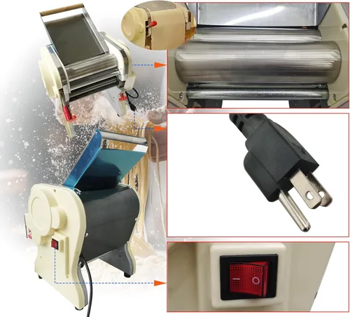Miniatura 7 de Máquina eléctrica para hacer pasta, Máquina automática de fideos, Máquina de prensado de rodillo de masa de acero inoxidable, Hoja de fideos redonda