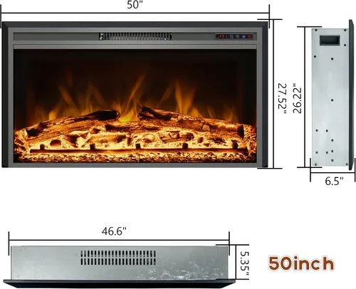 Miniatura 6 de Chimenea eléctrica, insertos de chimenea eléctrica de 50 pulgadas, calentador de chimenea empotrado con control remoto, colores de llama ajustables