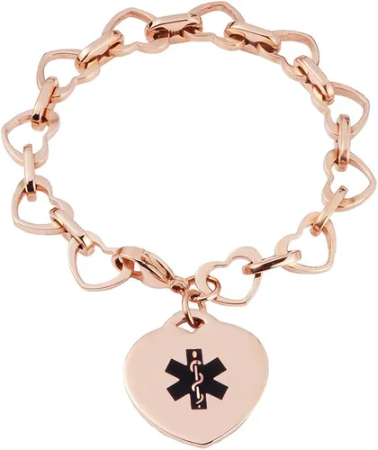 LinnaLove Fashion Heart Medical Alert id Bracelet for Women with Free Engraving