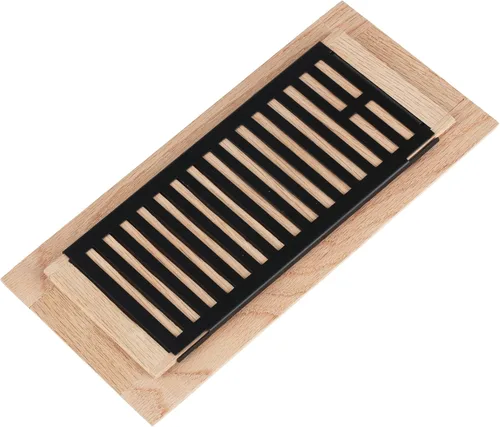 Miniatura 3 de Rejilla de piso de roble blanco de madera dura, cubierta de ventilación empotrable, 4x10 pulgadas con regulador de aire, sin acabar Blanco