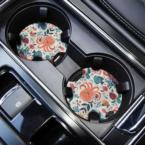 Miniatura 30 de WOCOCN Posavasos para automóvil, portavasos para automóvil, 2.75 pulgadas, antideslizantes y absorbentes, bonitos accesorios interiores para Negro