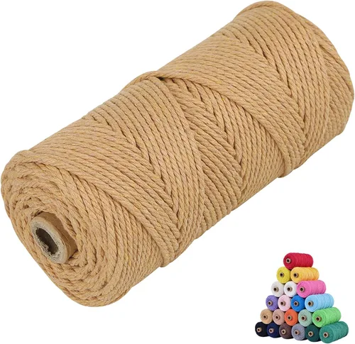 Miniatura 23 de Cuerda de algodón para macramé, de 0.11 pulgadas x 109 yardas, cuerda de macramé natural marrón, suministros perfectos de algodón para hacer