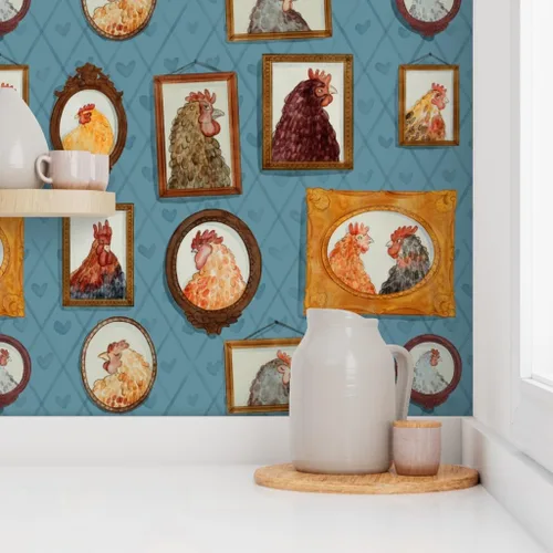 Miniatura 8 de Papel tapiz para despegar y pegar, retratos familiares de pollo, marcos de gallinas, gallos para retratos, pollos, animales de granja, vintage