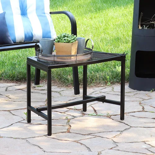 Miniatura 5 de Sunnydaze Banco curvado de malla para exteriores, juego de banco de metal para patio, asientos exteriores resistentes para patio trasero o hoguera