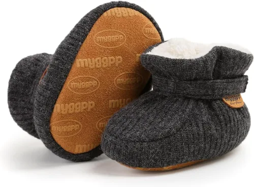 Miniatura 129 de Botines de forro polar para bebés, niños y niñas, pantuflas antideslizantes con agarre suave, zapatos de calcetín para recién nacidos, cuna