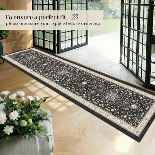 Miniatura 3 de nesrt Alfombra bohemia lavable de 2 x 10 pies, suave, antideslizante, extra larga, alfombra de cocina, color negro, vintage, geométrico, camino