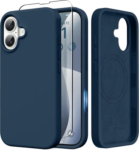 Miniatura 254 de GONEZ Funda de silicona para iPhone 14 Pro Max, compatible con MagSafe, con protector de pantalla + protector de lente de cámara, silicona líquida a