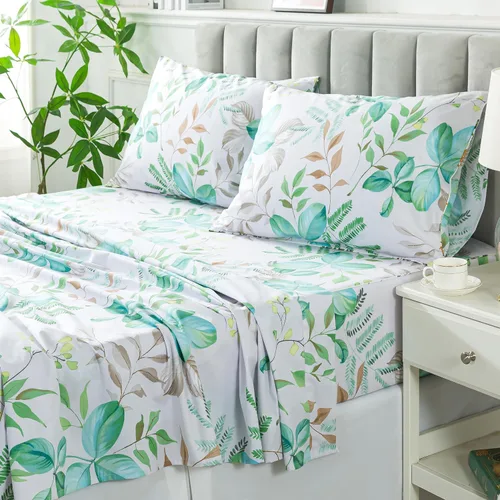 Miniatura 43 de FADFAY Juego de sábanas de cama con estampado floral amarillo, de algodón, tamaño King, suaves, transpirables, estilo Shabby Coquette, con bolsillo