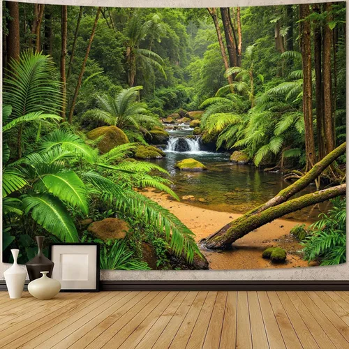 Miniatura 9 de Zussun Tapiz de Bosque Natural de Montaña Tapiz Verde de Pino Luz Solar Selva para Dormitorio Estético Planta Paisaje de Montaña Tapices Pequeños