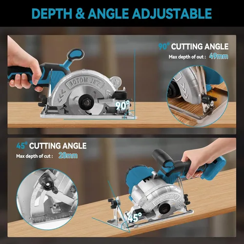 Miniatura 6 de JOJOCY Sierra circular inalámbrica sin escobillas de 5 pulgadas, 6200 RPM, 2 cuchillas de madera, 1 guante de hoja de azulejos, solo herramienta