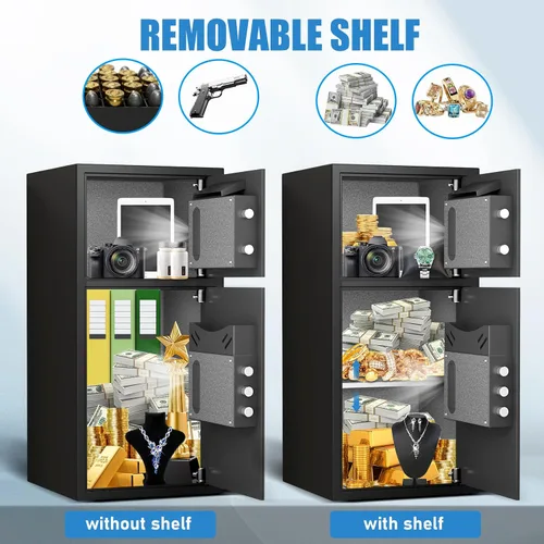 Miniatura 6 de kavey Caja Fuerte Grande de 6.0 Pies Cúbicos Resistente al Fuego e Impermeable, Caja Fuerte para Dinero con Función Silenciosa y Luz LED, Cajas