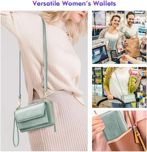Miniatura 2 de nuoku Cartera RFID para mujer, bolso cruzado con cremallera alrededor de 2 correas