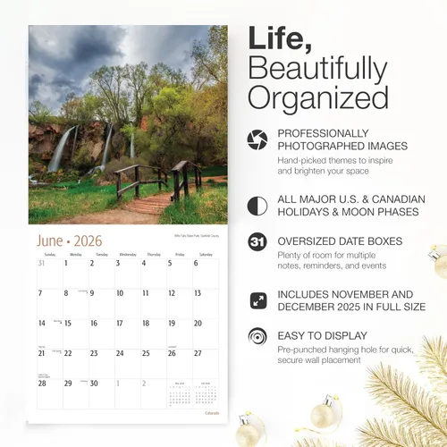 Miniatura 2 de RED EMBER Calendario de pared Colorado 2026 de 12 meses, 12 x 24 pulgadas, abierto, papel grueso y resistente, para regalo, calendario de viaje 2026