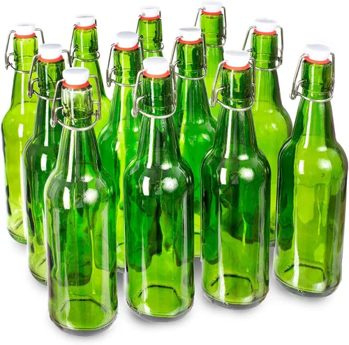 Cocktailor Botellas de cerveza Grolsch de vidrio (paquete de 12, 16.9 onzas/16.9 fl oz) con cierre hermético con tapa abatible/tapones abatibles,
