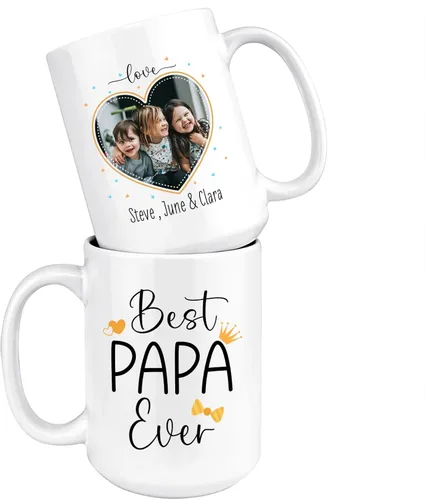 Taza con texto en inglés "Best Papa Ever", tazas personalizadas para papá, tazas con foto personalizadas, regalos de hijo, hija, niños, taza de Taza