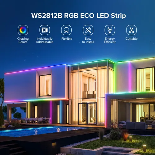 Miniatura 8 de SEZO WS2812B ECO Tira de luz LED 16.4 pies/5M 60 LED/m 300 píxeles, direccionable individualmente, programable, 5050SMD, RGB, aleación, cables Negro