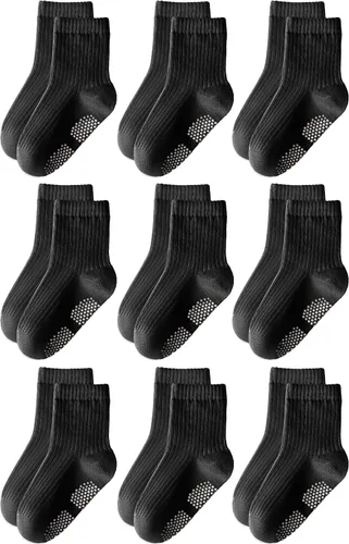 Miniatura 10 de HONGTEYA 9 pares de calcetines para niños pequeños, calcetines antideslizantes de algodón para bebés con agarres de 0 a 5 años