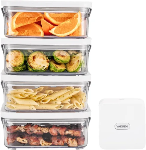 Miniatura 10 de VAKUEN Set Inicial Premium de Recipientes Herméticos de Almacenamiento de Alimentos y Máquina Selladora al Vacío, Juego de 4 Piezas con Sellador