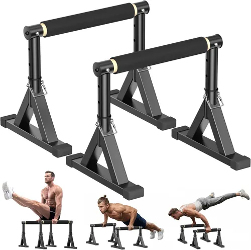 Wooden Parallel Bar and Dip Bar with Adjustable Height and Non-Slip Handles, Rock-Free Fitness Equipment for Handstands, L-Sits, Gymnastics and