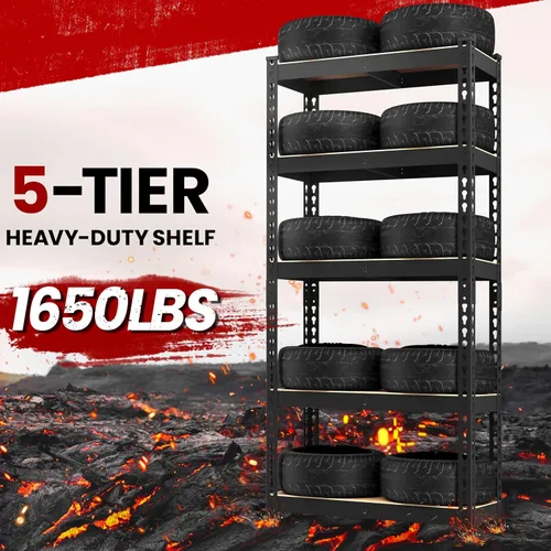 Miniatura 5 de Yaheetech Estantes de almacenamiento, estantería de metal ajustable resistente de 5 niveles, estante industrial para garaje, almacén, despensa, Negro