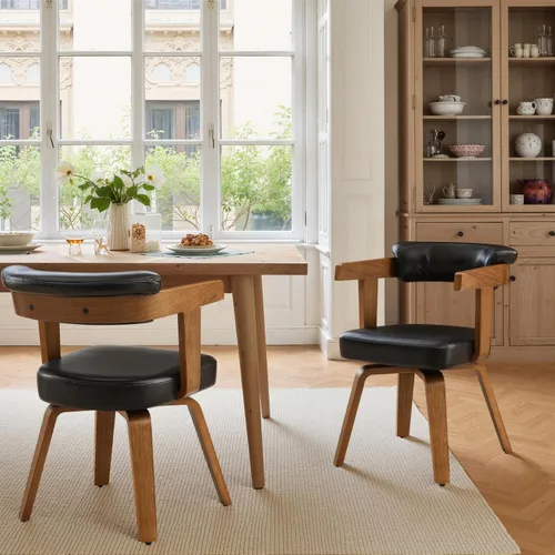 Miniatura 18 de Art Leon Silla de oficina sin ruedas, moderna de mediados de siglo, silla de escritorio tapizada de tela sin ruedas, silla con brazo decorativo