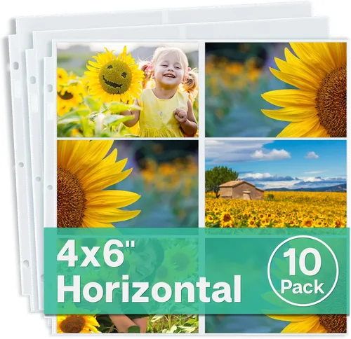 Dunwell Protectores de páginas de álbum de recortes de 12x12, páginas de álbum de fotos de 4x6 para carpeta de 3 anillas, (paquete de 10, diseño