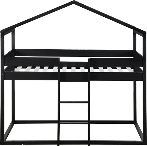 Miniatura 4 de P PURLOVE Litera individual sobre individual con tienda de campaña, litera de madera con diseño de techo, cama de casa de juegos para niños, niñas