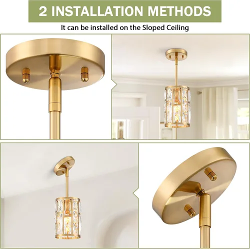 Miniatura 5 de MEXO Lámpara Colgante de Cristal Moderna Accesorio de Iluminación Paquete de 2 con Acabado Dorado Iluminación Colgante Candelabro de Cristal