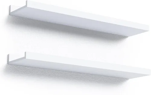 Miniatura 23 de Boswillon Juego de 2 estantes flotantes montados en la pared, modernos estantes de pared negros para almacenamiento con labio, estante de repisa