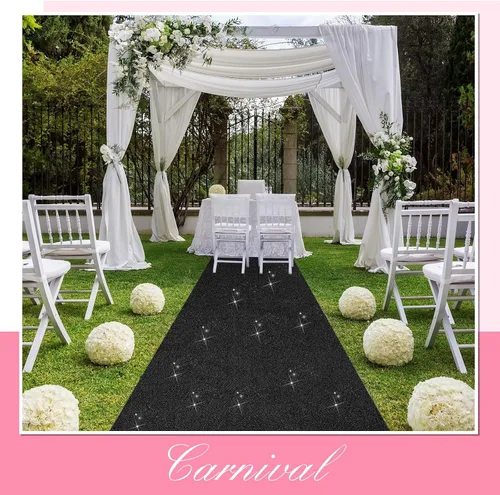Miniatura 2 de Shihanee Alfombra de pasillo de lentejuelas para boda, alfombra con purpurina con cinta de alfombra, brillante, para baile de graduación, Negro