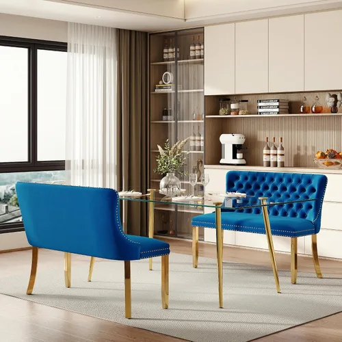 Miniatura 15 de Baysitone Juego de mesa de comedor de vidrio de 51 pulgadas para 4, juego de 5 piezas moderno de comedor, mesa de cocina rectangular de vidrio con 4