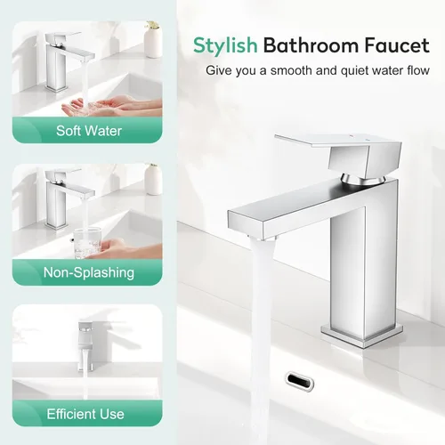 Miniatura 4 de Faustina Grifo de baño cromado pulido, grifo de baño de un agujero, grifo de lavabo de baño de 3 agujeros con drenaje desplegable, grifo de tocador