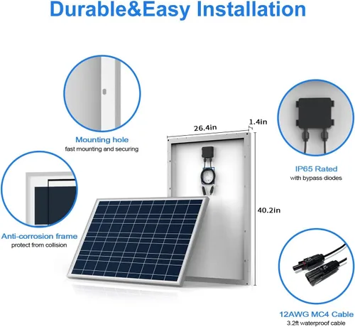 Miniatura 2 de Kit de paneles solares policristalinos de 200 W, 2 piezas de 100 W para hogares, casas rodantes, automóviles, campamentos, barcos marinos, soportes