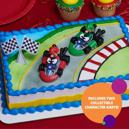 Miniatura 4 de DecoSet® Mario Kart™ Adorno para Pastel, Decoración de Pastel de 3 Piezas con Adornos de Kart de Carreras y Decoración de Bandera a Cuadros, Karts