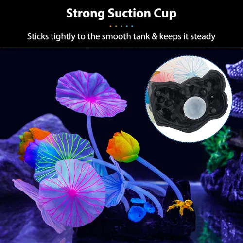 Miniatura 5 de Uniclife Adorno de loto de efecto brillante Decoración de silicona para acuario para pecera con ventosa