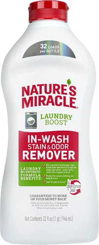 Nature’s Miracle - Aditivo para quitar manchas y olores en la lavadora, 32 onzas, removedor de manchas y olores para todas las máquinas