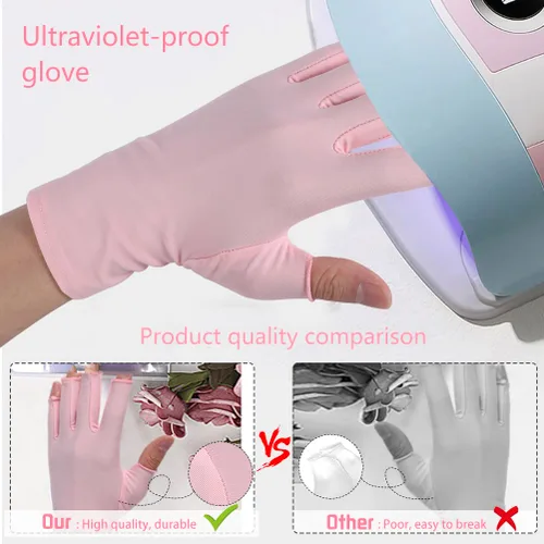 Miniatura 6 de Pimoys Guantes anti UV para lámpara de uñas, guantes de manicura ligeros UPF50+, guantes de protección UV sin dedos para lámpara de uñas de gel, Rosa