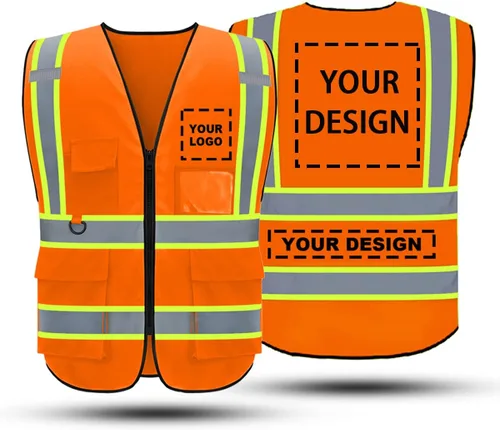 Miniatura 16 de BeautyWill Chaleco de seguridad con logotipo personalizado, Hi Vis Clase 2, chaleco reflectante de construcción unisex con 5 bolsillos