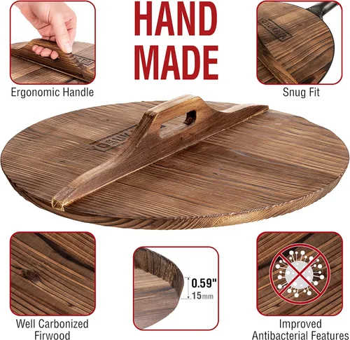 Miniatura 5 de YOSUKATA Wok de fondo redondo plateado de 14 pulgadas + cubierta de wok premium de 14 pulgadas + palillos de cocina largos reutilizables de madera