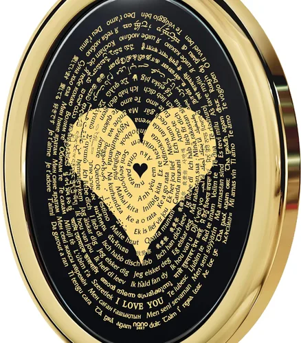 Miniatura 2 de Love Necklace with I Love You inscribed in 120 languages in Miniature Text of Pure Gold on a Romantic Onyx Pendant for Women, 18" Rolo Chain