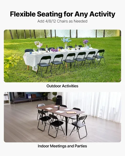 Miniatura 8 de VEVOR Juego de 4 sillas plegables, sillas plegables con cojín acolchado, sillas de fiesta portátiles con marco de metal reforzado, asiento apilable