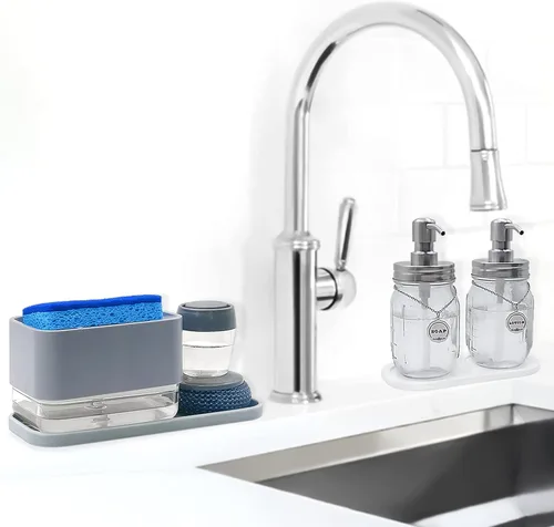 Miniatura 7 de Bandeja organizadora de silicona, soporte de jabón y esponja para fregadero de cocina, baño, bandeja de almacenamiento para cepillo de platos