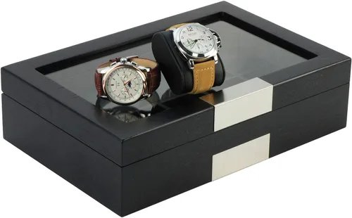Miniatura 5 de TIMELYBUYS Caja organizadora de 10 piezas personalizada de madera negra con detalles de acero inoxidable