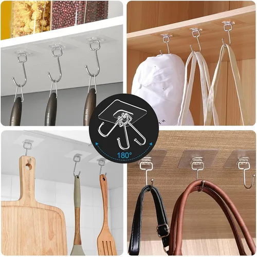 Miniatura 7 de Ganchos adhesivos grandes, paquete de 8 ganchos adhesivos para colgar resistentes, transparentes, impermeables, a prueba de aceite y a prueba