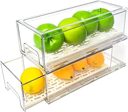 Paquete de 2 cajones apilables para refrigerador, contenedores extraíbles transparentes, organizador de cajón para refrigerador, contenedores de