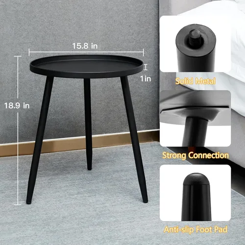 Miniatura 3 de Linpla Mesas auxiliares/auxiliares decentes – Pequeña mesa redonda decorativa, mesitas de noche estrechas de metal negro con 3 patas, ideal