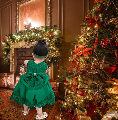 Miniatura 2 de Vestido tutú para niñas de 0 a 6 años, con lazo grande, para boda, Navidad, encaje, con diadema, Blanco