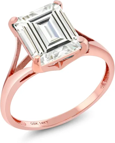 Juego de anillos solitarios de oro rosa de 14 quilates, octágono Forever Classic Faint Color (HIJ) 3.50 cttw moissanita de Charles & Colvard, Metal